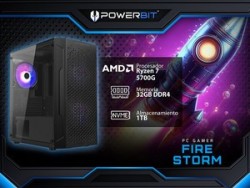 PC Gamer Powerbit Fire Storm: Procesador AMD Ryzen 7 5700G (hasta 4.6 GHz), Memoria de 32GB DDR4, SSD de 1TB, Video Radeon Graph