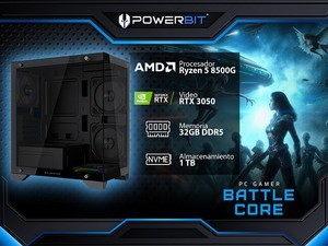 PC Gamer Powerbit Battle Core: Procesador AMD Ryzen 5 8500G (hasta 5.0 GHz), Memoria de 32GB DDR5, SSD de 1TB, Video NVIDIA GeFo
