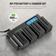 Kit de Cargador Cuadrúple y 4 baterías NP-F770 Neewer