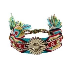 Pulsera bordada y tejida con dije y cristales
