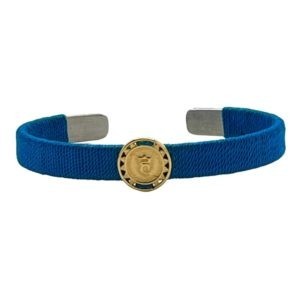 Pulsera chakra “Vishudha” bordada en azul celeste de acero inoxidable