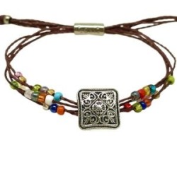 Pulsera de hilo encerado CAFE con chaquira