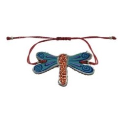 Pulsera de piel con libélula y cordón encerado