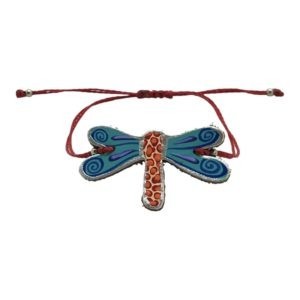 Pulsera de piel con libélula y cordón encerado
