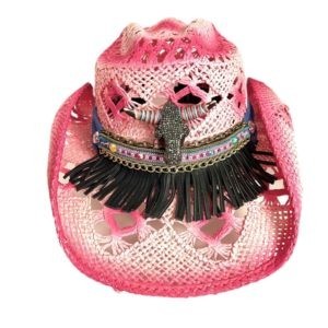 Sombrero “Country” color rosa mexicano y cinta de piel con TORO