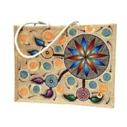 Bolsa de yute con atrapasueños pintado a mano