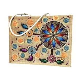 Bolsa de yute con atrapasueños pintado a mano
