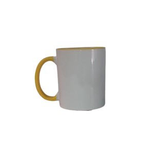 TAZA BLANCA FILO Y ASA AMARILLO 11 OZ