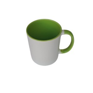 TAZA BLANCA INTERIOR Y ASA VERDE CLARO 11 OZ