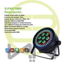 Cañon LED 7x12w Colores Rgb Ultravioleta Luz Negra Smd S-PAR7SMD