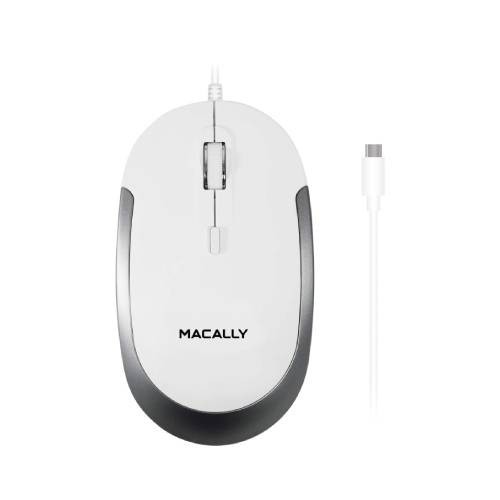 RATÓN USB C MACALLY CON CABLE PARA MAC Y WINDOWS, 3 BOTONES, RUEDA DE DESPLAZAMIENTO, AMBIDIESTRO, SENSOR ÓPTICO, INTERRUPTOR DP