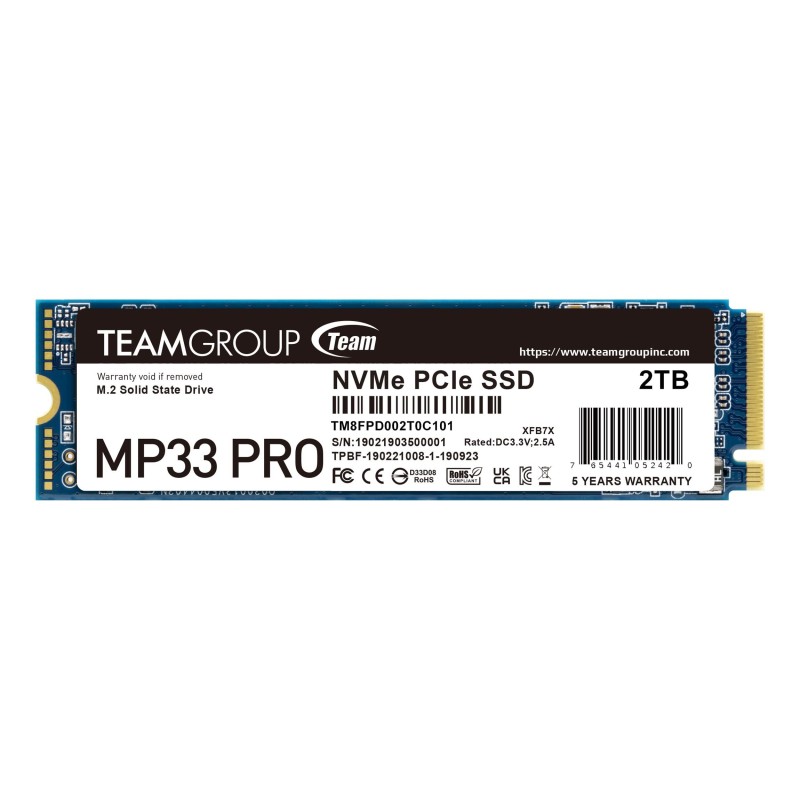 UNIDAD SSD M.2 TEAMGROUP 2TB TM8FPD002T0C101 TEAM MP33 PRO PCI GEN3X4 22803500MB/S