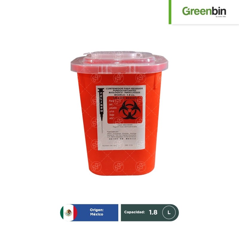Contenedor para Punzocortantes RPBI Greenbin 1.8 L