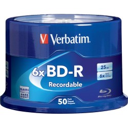 Disco Compacto Verbatim Blu Ray BD-R 25GB 16X Torre C/50 98397