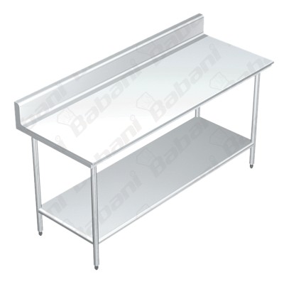 Mesa de Tajo con Lambrín CON Entrepaño - 1.50 X 0.70 X 0.90 Acero Inoxidable Tipo 304