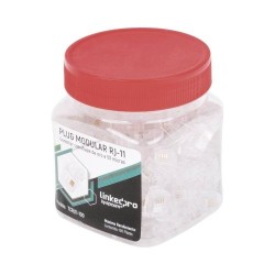 BOTE LINKEDPRO BY EPCOM CON 100 PIEZAS DE PLUG MODULAR TIPO RJ11 DE 4 CONTACTOS CHAPADO DE ORO A 50 MICRAS, TCRJ11-100