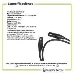 Cable Canon A Canon XLR 1 Metro Señal DMX Audio S-XLRPRO1.0