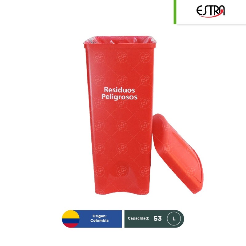 Combo bote de basura tapa vaivén Estra RPBI 53 L + paquete con 100 bolsas RPBI