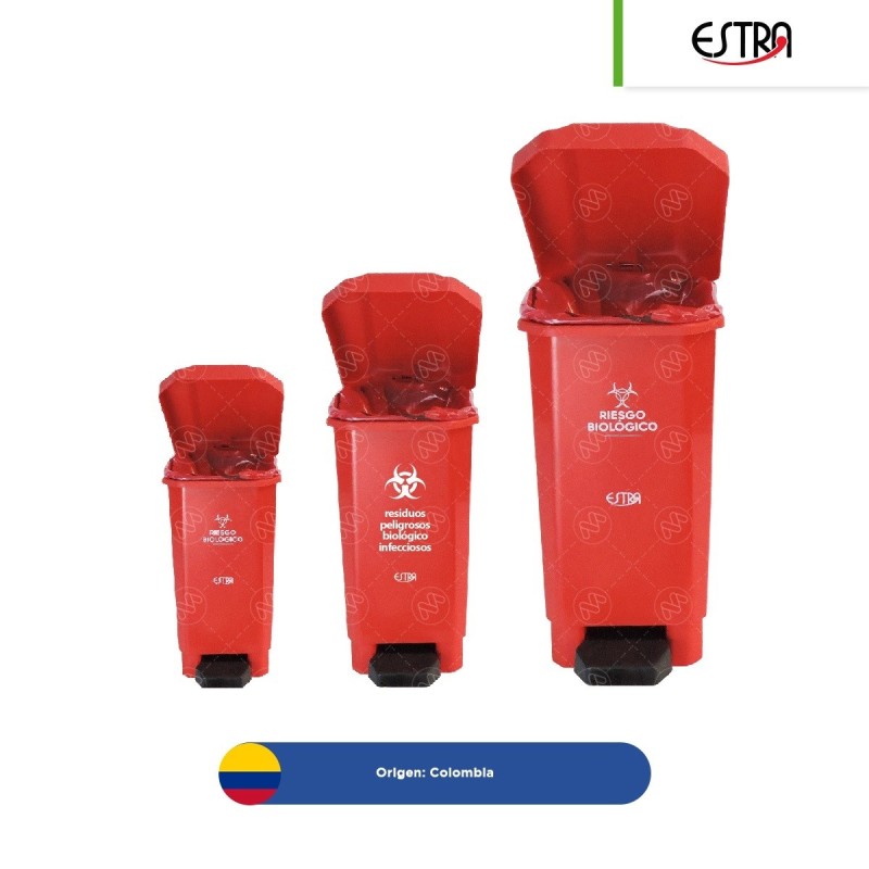 Combo bote de basura c/pedal Estrabins RPBI 10, 22 y 44 L + paquete con 100 bolsas RPBI