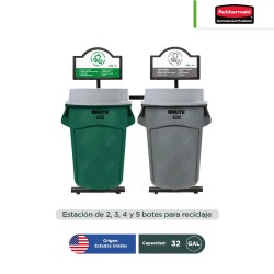 Estación de reciclaje 2 a 5 divisiones Rubbermaid Brute 32 Gal