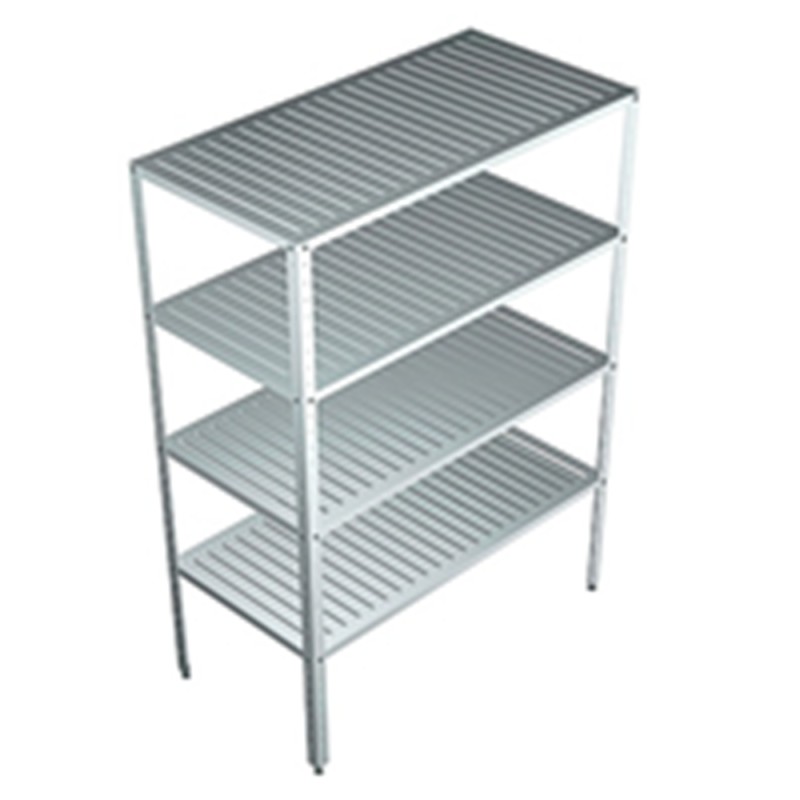 ANAQUEL MARIMBA PARA OLLAS EN ACERO INOXIDABLE TIPO 304 CON 4 ENTREPAÑOS ACANALADOS Y 4 POSTES TIPO