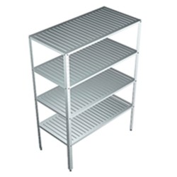ANAQUEL MARIMBA PARA OLLAS EN ACERO INOXIDABLE TIPO 304 CON 4 ENTREPAÑOS ACANALADOS Y 4 POSTES TIPO
