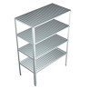 ANAQUEL MARIMBA PARA OLLAS EN ACERO INOXIDABLE TIPO 304 CON 4 ENTREPAÑOS ACANALADOS Y 4 POSTES TIPO