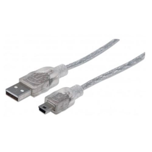 CABLE USB 2.0, A MACHO A MINI-B MACHO, 480 MBPS, 1.8 M, PLATEADO TRANSLÚCIDO (copia)