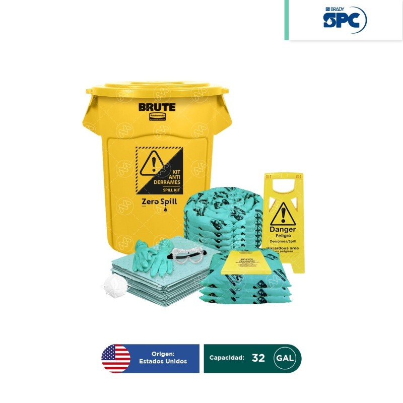 Kit antiderrames para líquidos agresivos o hazmat SPC 32 Gal | absorción 28 Gal