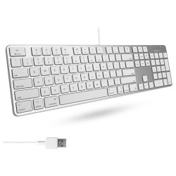 MACALLY TECLADO USB, TECLADO CON CABLE – ALUMINIO, ALUMINIO PLATEADO