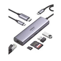 HUB USB-C (DOCKING STATION) 7 EN 1, 2 USB-A 3.0 (5GBPS), 1 USB-C PD CARGA 100W, HDMI 4K@60HZ, RJ45 (GIGABIT ETHERNET), LECTOR TA