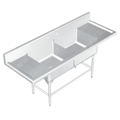 Fregadero Doble p/Lavado de Ollas SIN Entrepaño - 1.50 X 0.70 X 0.90 Acero Inoxidable Tipo 304