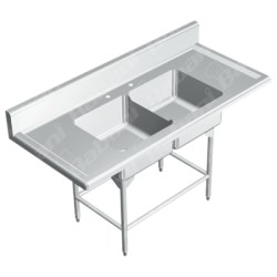 Fregadero Doble p/Lavado de Verduras SIN Entrepaño - 1.50 X 0.70 X 0.90   Acero Inoxidable Tipo 304