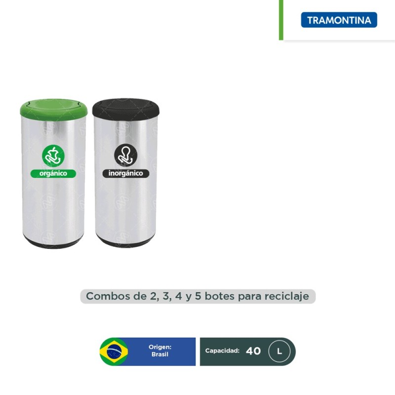 Combo ecológico acero inoxidable tapa vaivén Tramontina 40 L