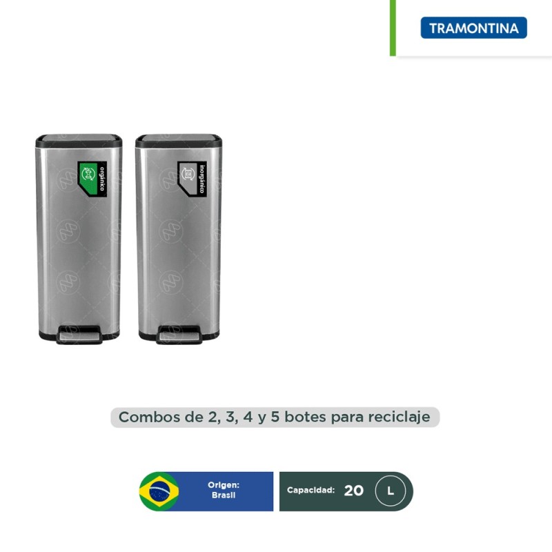 Combo ecológico acero inoxidable con pedal Octos Tramontina 20 L
