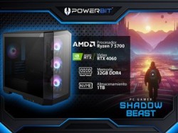 PC Gamer Powerbit Shadow Beast: Procesador AMD Ryzen 7 5700 (hasta 4.6 GHz), Memoria de 32GB DDR4, SSD de 1TB, Video NVIDIA GeFo