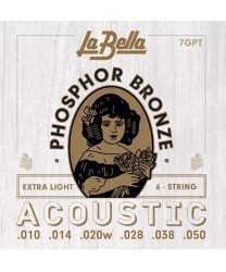 La Bella Encordadura Para Guitarra Acústica Bronce Fosforado 0.010-0.050 7GPT Extra Light