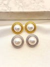 Arete Button Perla Acero