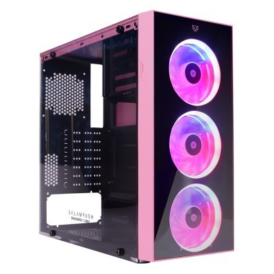Gabinete Gamer Balam Rush Dragonfly BR-932806 atx 3 ventiladores RGB cristal color rosa