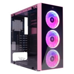 Gabinete Gamer Balam Rush Dragonfly BR-932806 atx 3 ventiladores RGB cristal color rosa