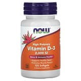 NOW Foods, Vitamina D3, Alta potencia, 2000 UI, 120 cápsulas blandas