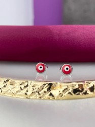 Aretes broquel plateado ojo rojo #14.1