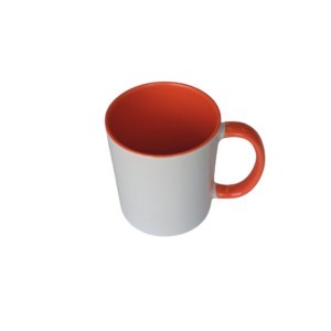 TAZA BLANCA INTERIOR Y ASA NARANJA 11 OZ