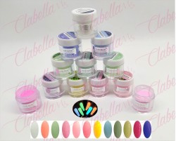 Acrílico Yuan Quan Glow Luminous brilla en la oscuridad gama A para uñas 12 piezas de 10gr-1/4oz por paquete. AL-34 /Y1-YG1