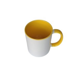 TAZA BLANCA INTERIOR Y ASA AMARILLA 11 OZ