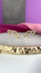 Aretes triple corazon zirconia #104B