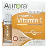 Aurora Nutrascience, Vitamina C liposomal Micro-Pack+, 1000 mg, 30 sobres de una porción individual con contenido líquido, 7 ml 