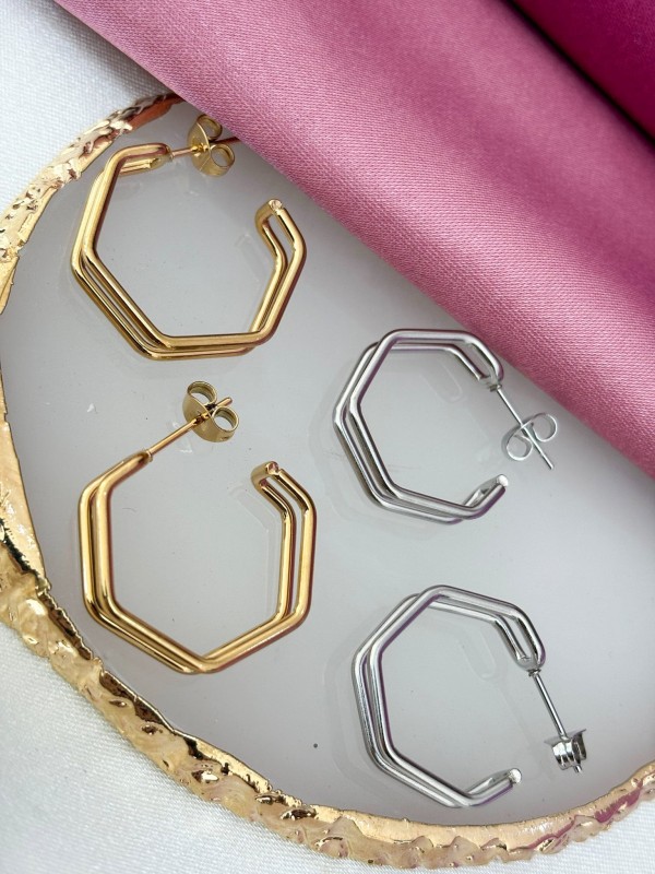 Arracadas hexagonales dobles acero C123.1