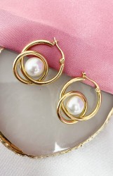 Aretes redondos con perla #C134