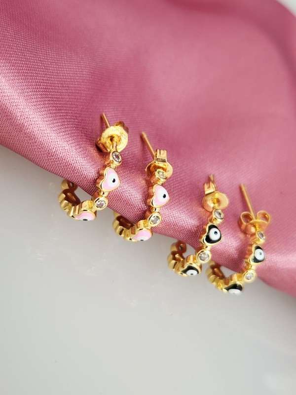 Aretes ojos corazon broquel zirconia C112